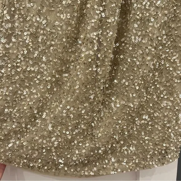 Retrofete Nude Beige Champagne Sequin Beaded Mich Cowl Neck Mini Slip Dress M
